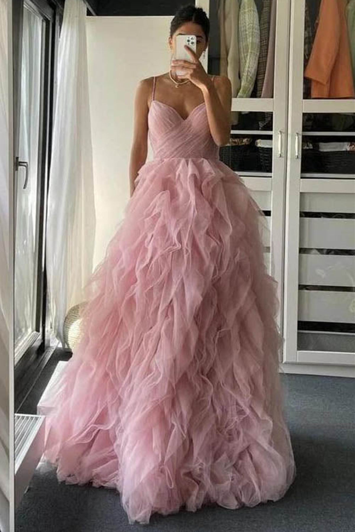 Blush Pink Embroidered Prom Ball Gown with Corset